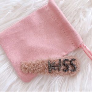 New! Dust Pink Fluffy "KISS" Rhinestone Hair Clip!